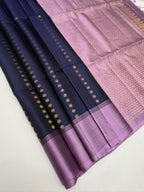 VSM526 - navy blue color body , lavender color pallu , blouse.