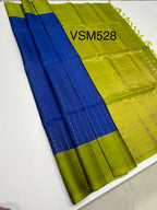 VSM528 - blue color body , leaf green color pallu , blouse.