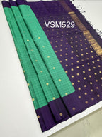 VSM529 - turquoise blue color body , violet color pallu , blouse.