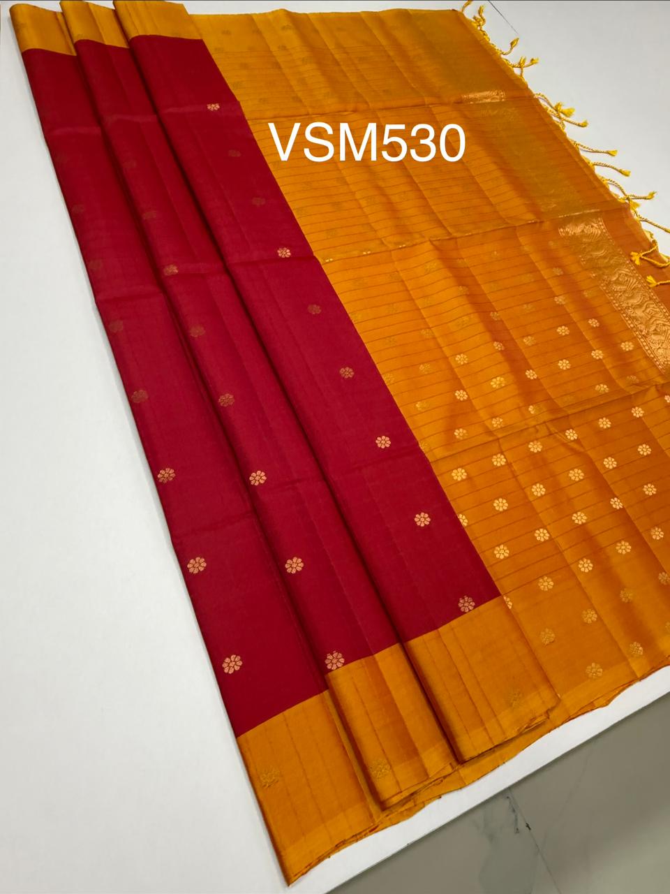 VSM530 - red color body , yellow color pallu , blouse.