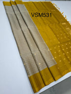 VSM531 - beige color body , yellow color pallu , blouse.
