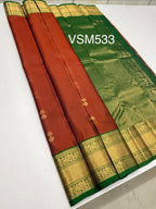 VSM533 - rust orange color body , green color pallu , blouse.