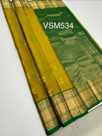 VSM534 - yellow with green color body , green color pallu , blouse.