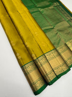 VSM534 - yellow with green color body , green color pallu , blouse.
