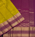 VSM535 - yellowish green color body , purple color pallu , blouse.