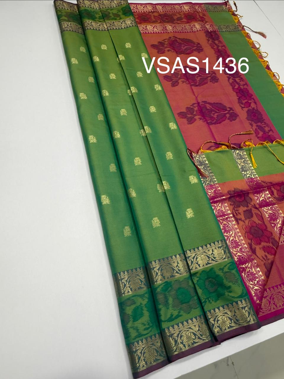 VSAS1436 - dual green color body, dual pink color pallu , blouse.