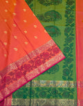 VSAS1438 - pinkish orange color body, green color pallu , blouse.