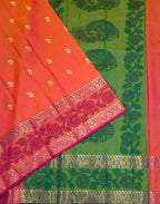 VSAS1438 - pinkish orange color body, green color pallu , blouse.