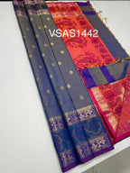 VSAS1442 - dual blue color body, pinkish orange color pallu , blouse.