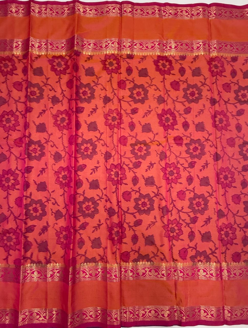 VSAS1442 - dual blue color body, pinkish orange color pallu , blouse.