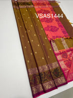 VSAS1444 - honey brown color body, pinkish orange color pallu , blouse.