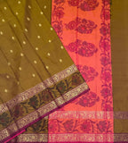 VSAS1444 - honey brown color body, pinkish orange color pallu , blouse.