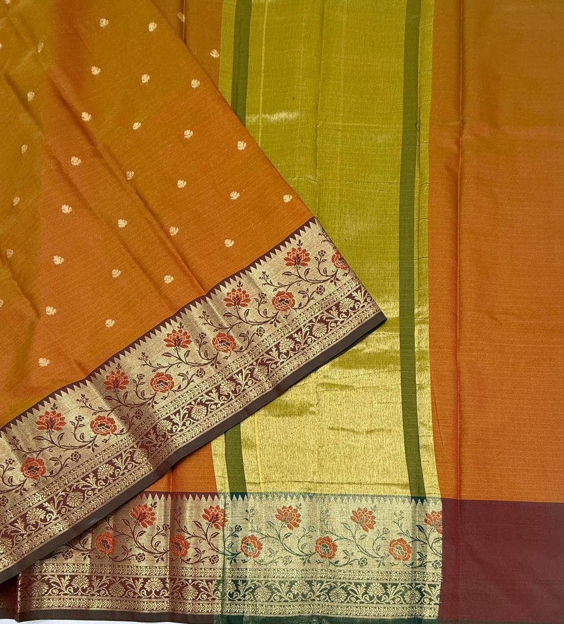 VSAS1477 - honey brown color body, mehandi green color pallu , blouse.