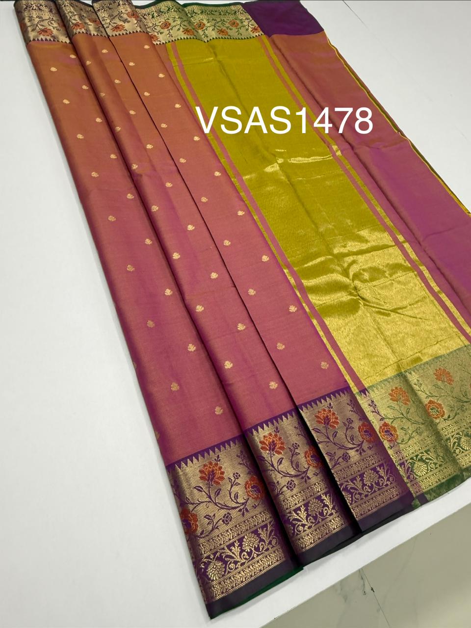 VSAS1478 - dual pink color body, mehandi green color pallu , blouse.