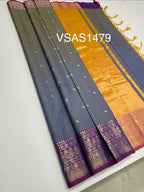 VSAS1479 - dual blue color body, pinkish orange color pallu , blouse.