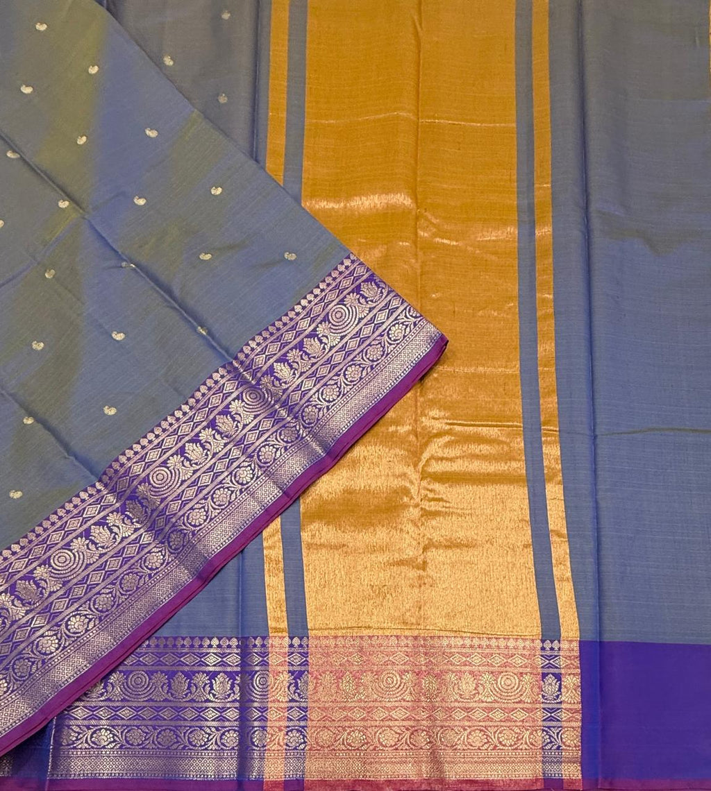 VSAS1479 - dual blue color body, pinkish orange color pallu , blouse.