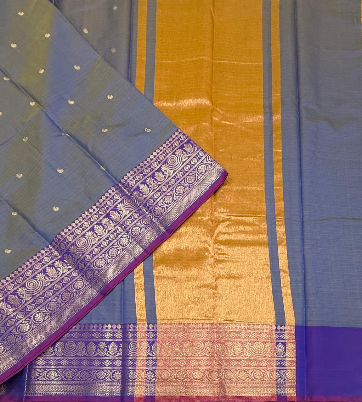 VSAS1479 - dual blue color body, pinkish orange color pallu , blouse.