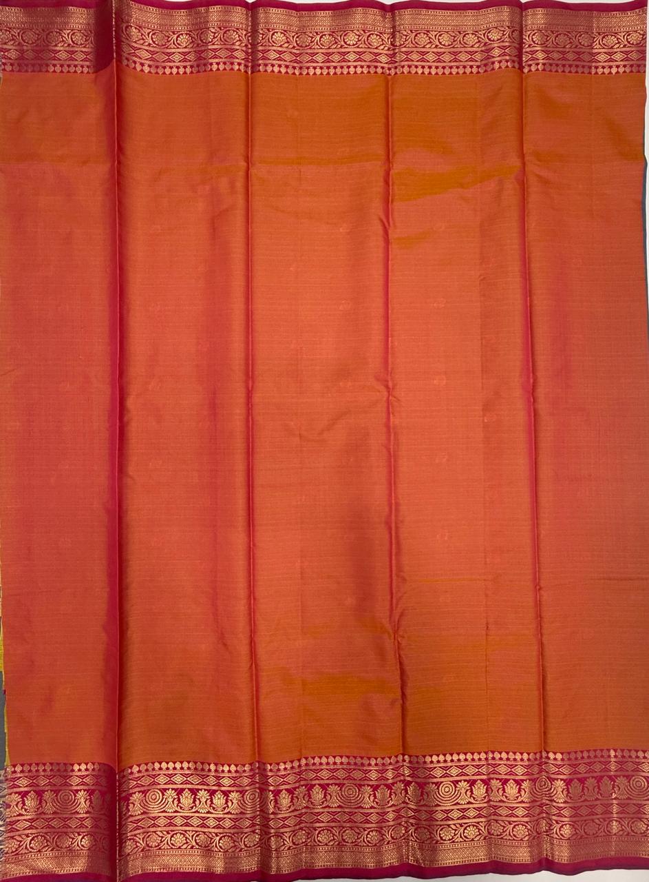 VSAS1479 - dual blue color body, pinkish orange color pallu , blouse.