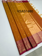 VSAS1480 - honey brown color body, pinkish orange color pallu , blouse.