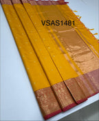 VSAS1481 - yellow color body, pinkish orange color pallu , blouse.