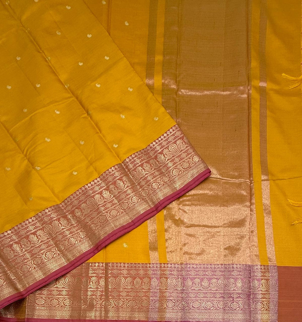 VSAS1481 - yellow color body, pinkish orange color pallu , blouse.
