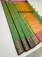 VSAS1483 - dual green color body, pinkish orange color pallu , blouse.