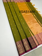 VSAS1484 - mehandi green color body, pinkish orange color pallu , blouse.