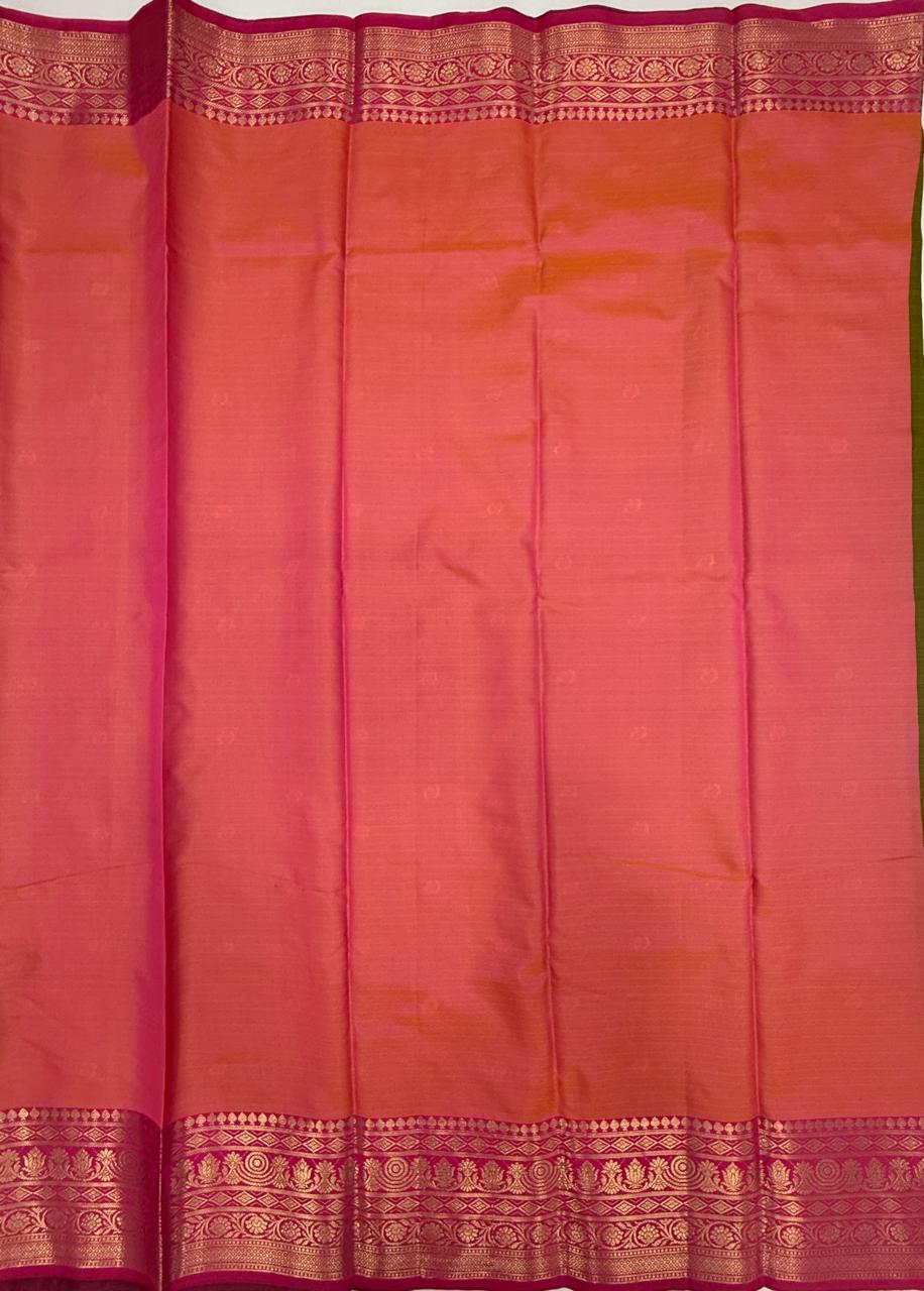VSAS1484 - mehandi green color body, pinkish orange color pallu , blouse.