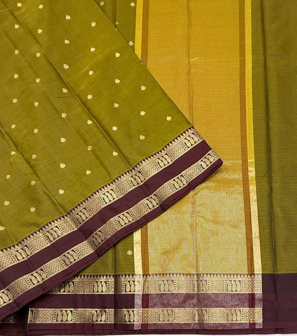 VSAS1485 - mehandi green color body, honey brown color pallu , blouse.