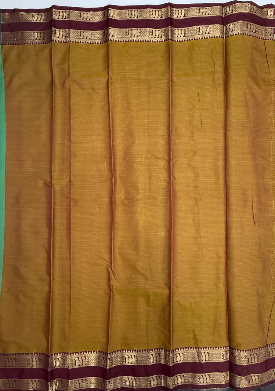 VSAS1486 - dual green color body, honey brown color pallu , blouse.