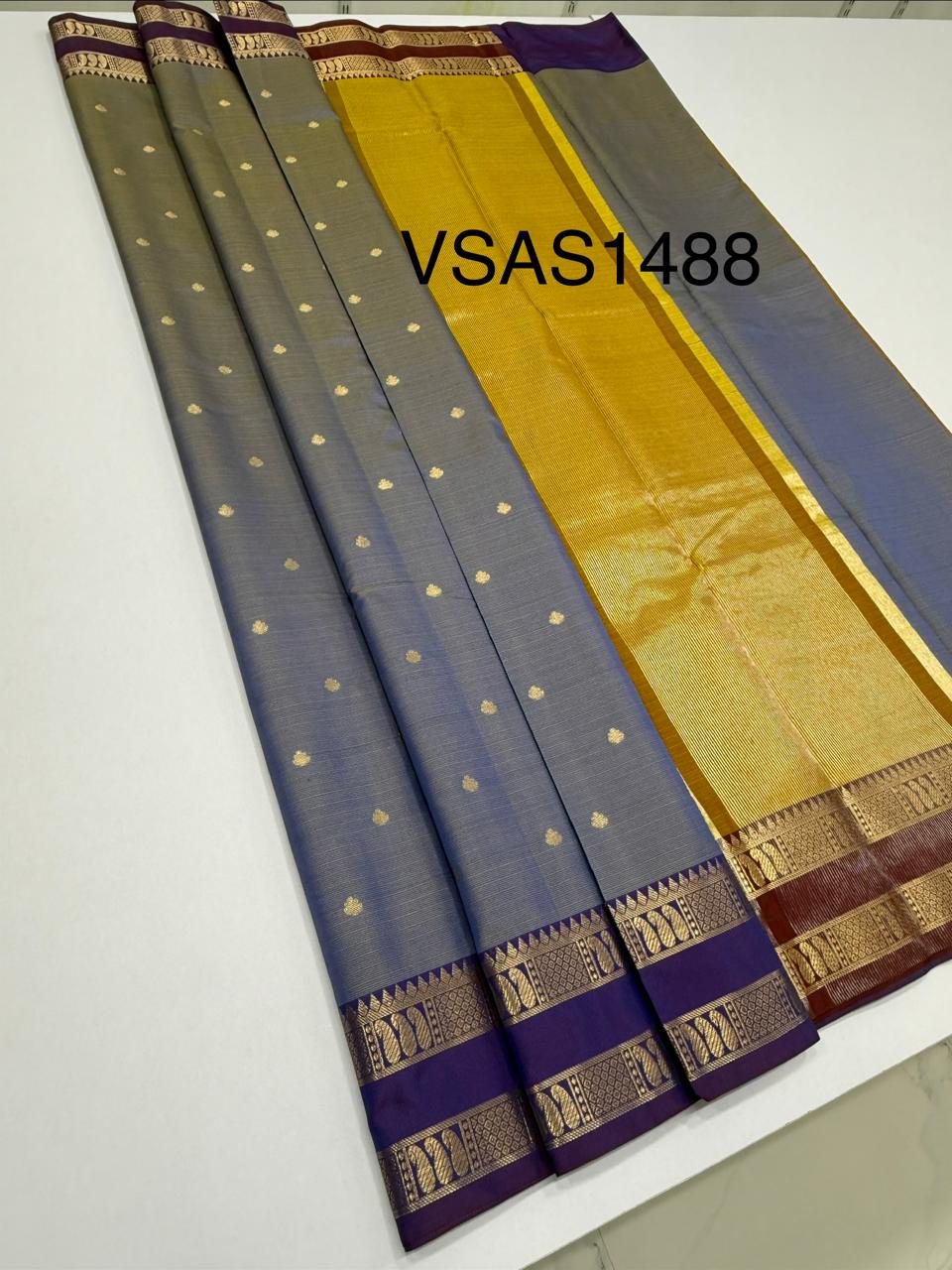 VSAS1488 - dual blue color body, honey brown color pallu , blouse.