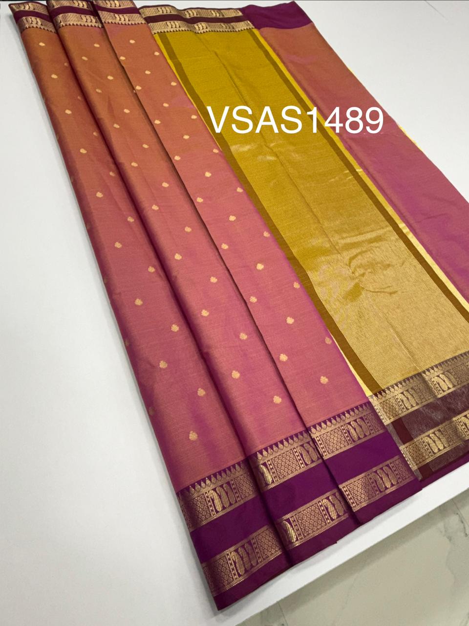 VSAS1489 - dual pink color body, honey color pallu , blouse.