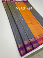 VSAS1491 - dual blue color body, pinkish orange color pallu , blouse.