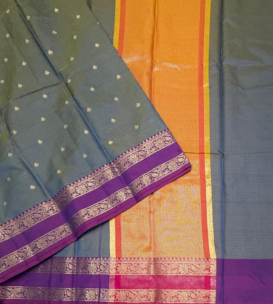 VSAS1495 - dual blue color body, pinkish orange color pallu , blouse.