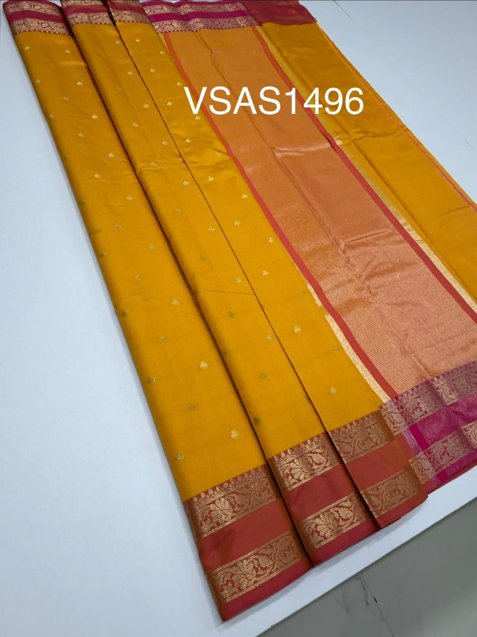 VSAS1496 - yellow color body, pinkish orange color pallu , blouse.