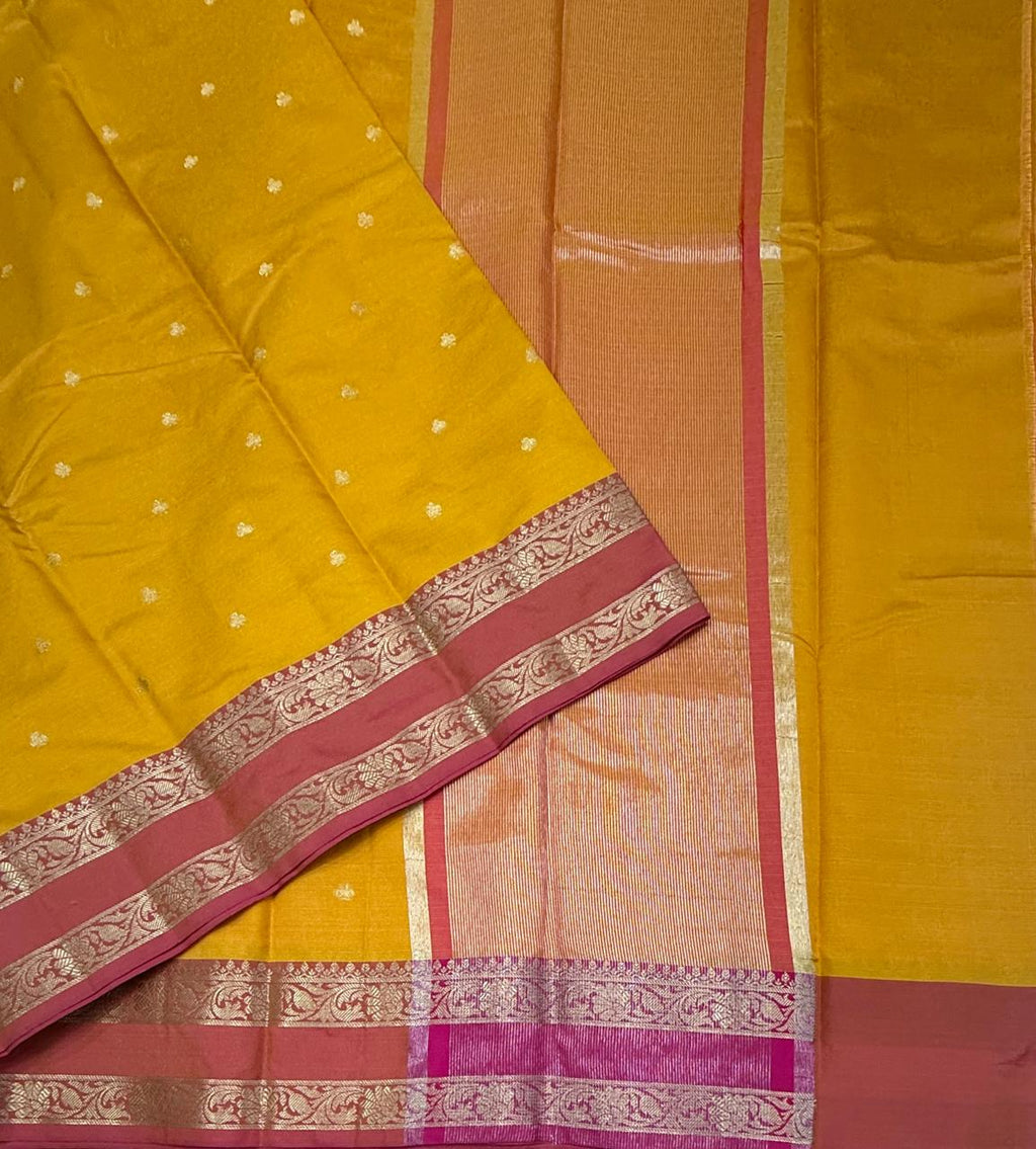 VSAS1496 - yellow color body, pinkish orange color pallu , blouse.