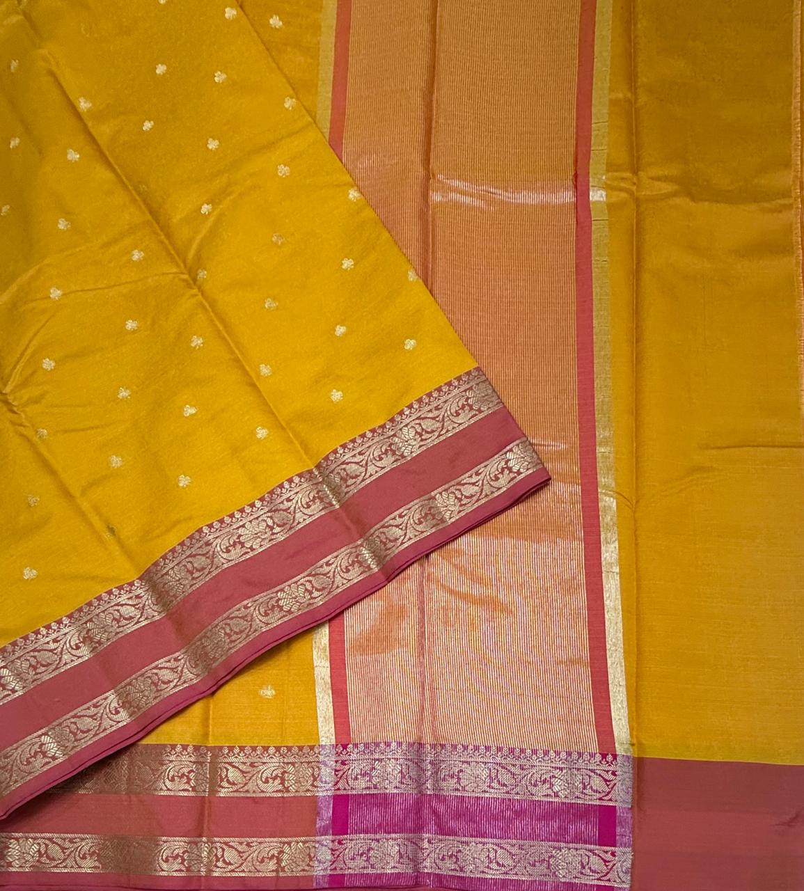 VSAS1496 - yellow color body, pinkish orange color pallu , blouse.