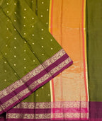 VSAS1499 - mehandi green color body, pinkish orange color pallu , blouse.