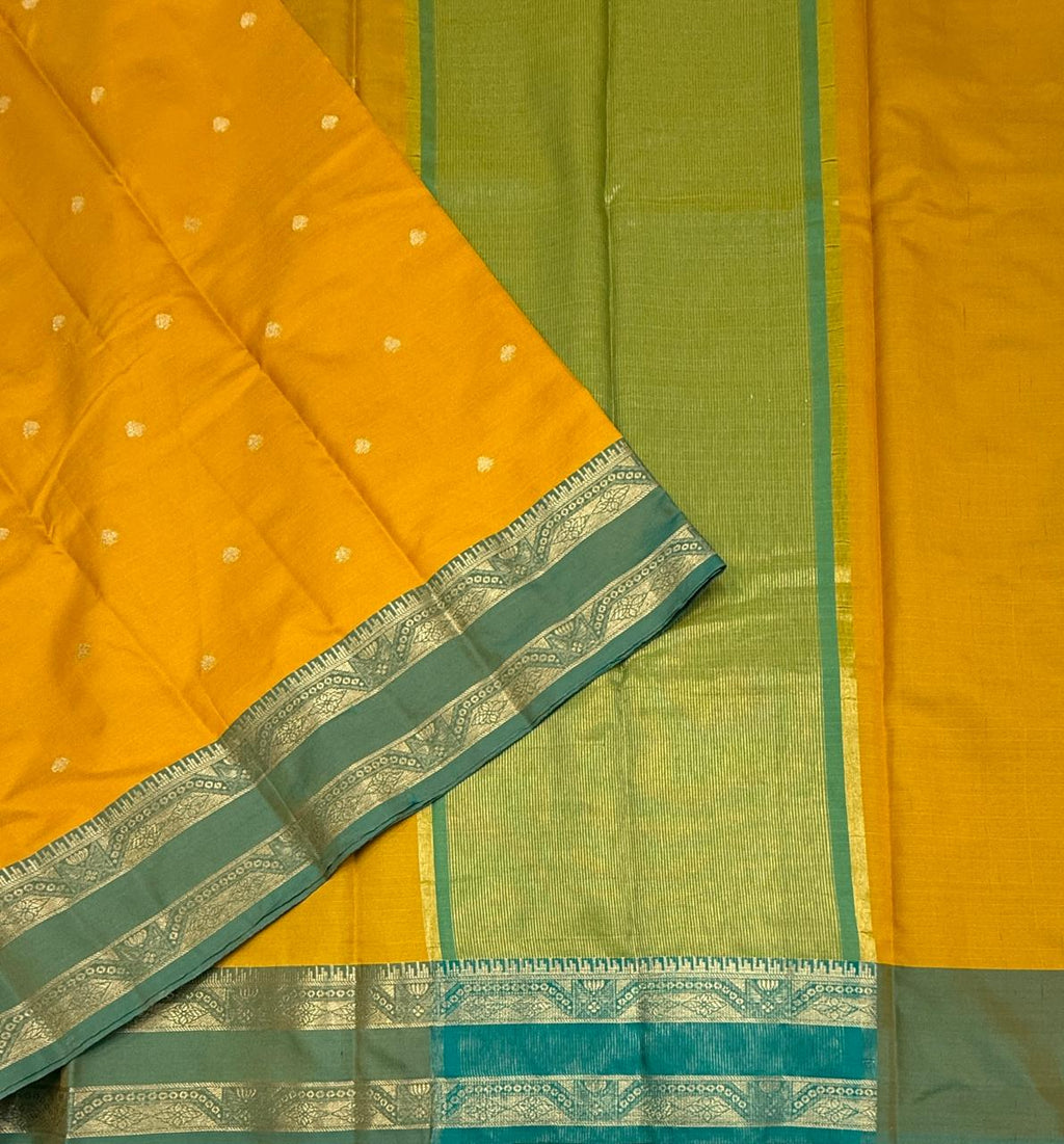 VSAS1500 - yellow color body, dual green color pallu , blouse.