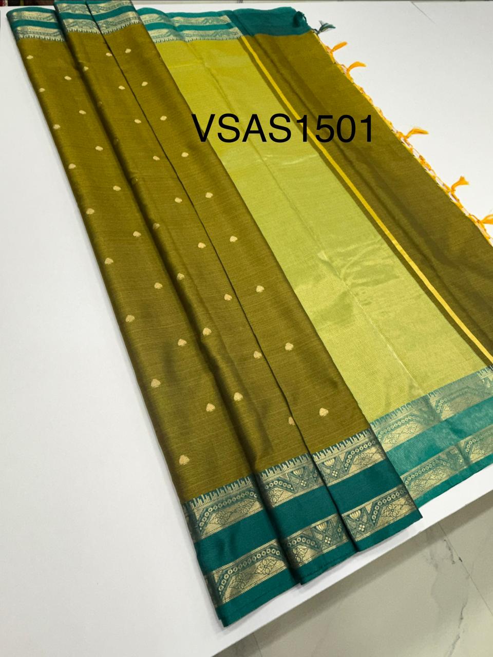 VSAS1501 - mehandi green color body, dual green color pallu , blouse.