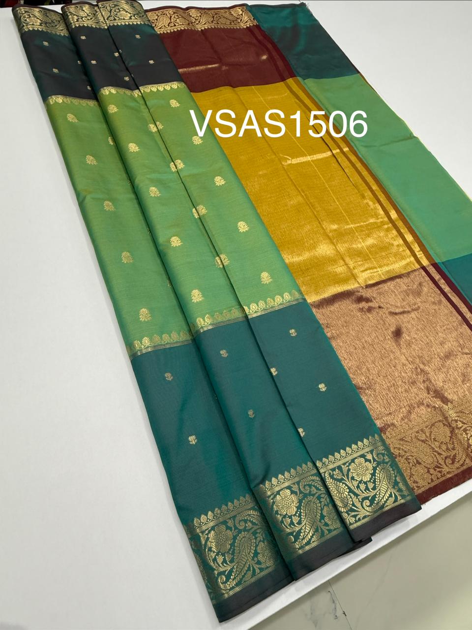 VSAS1506 - dual green color body, honey brown color pallu , blouse.