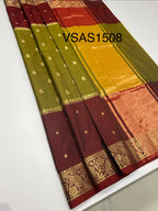 VSAS1508 - mehandi green with maroon color body, pallu , blouse.