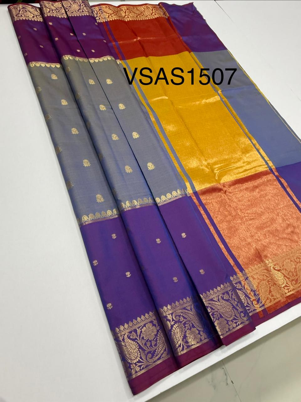 VSAS1507 - dual blue with violet color body, pallu , blouse.