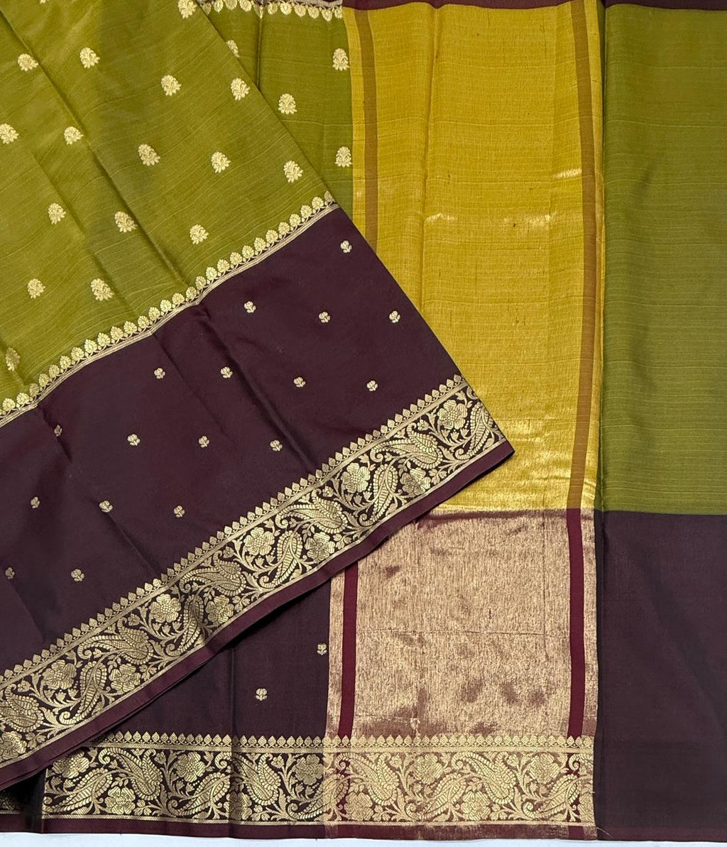 VSAS1512 - mehandi green with brown color body, pallu , blouse.