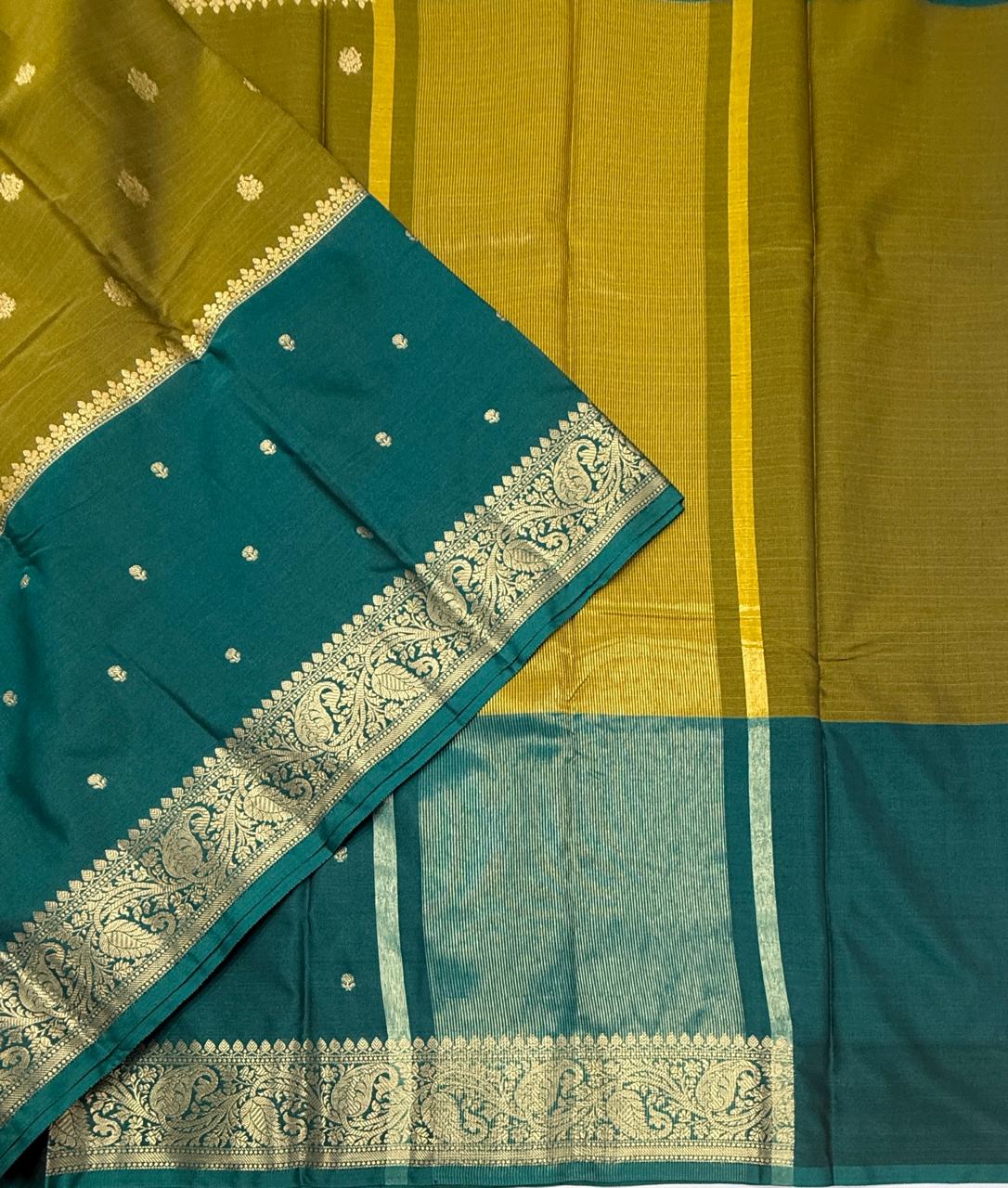 VSAS1514 - mehandi green with peacock green color body, pallu , blouse.