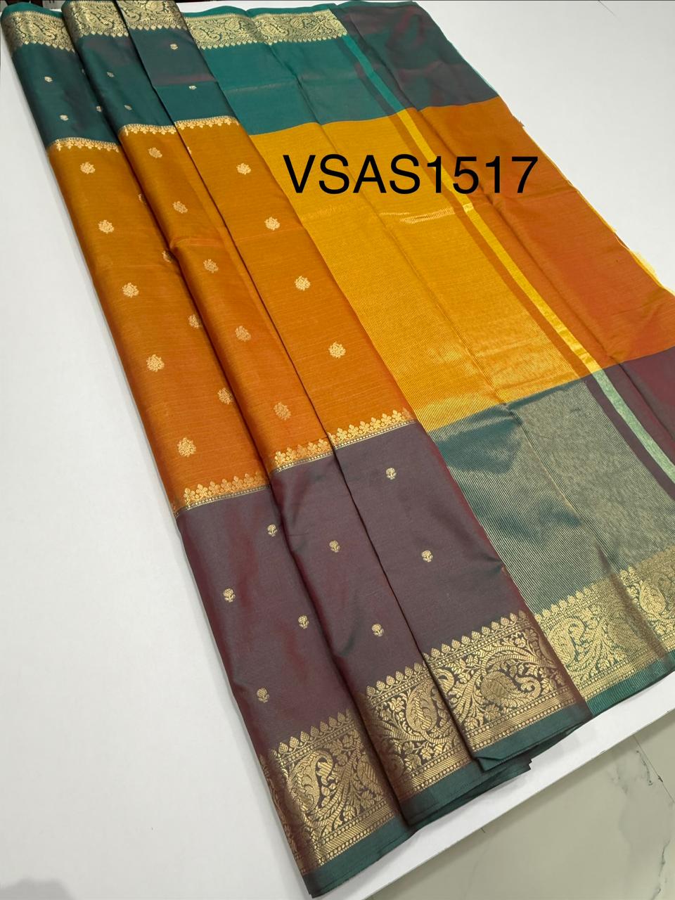 VSAS1517 - honey with pastel blue color body, pallu , blouse.
