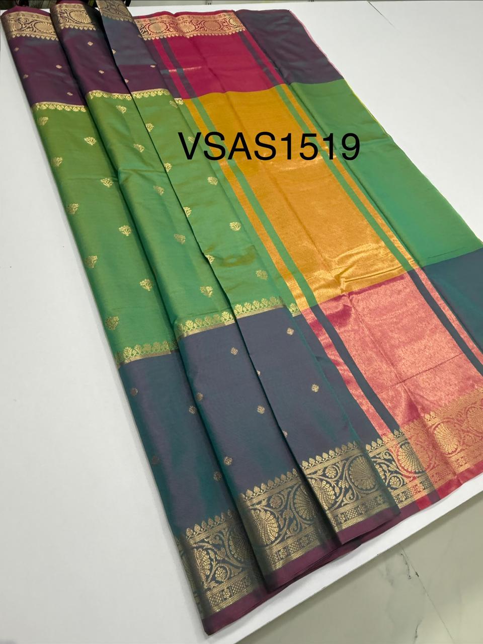 VSAS1519 - dual green with purple color body, pallu , blouse.