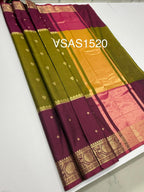 VSAS1520 - mehandi green with purple color body, pallu , blouse.