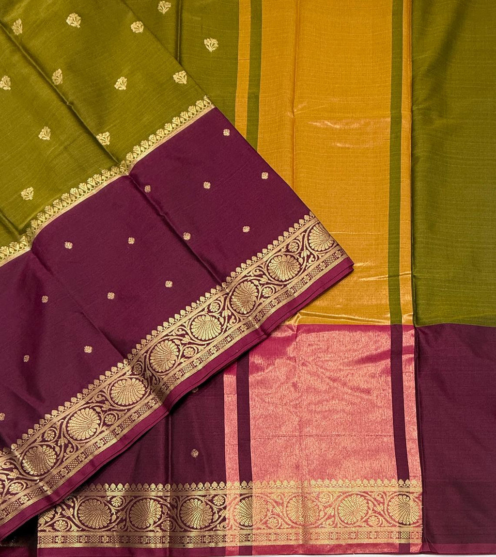 VSAS1520 - mehandi green with purple color body, pallu , blouse.