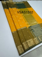 VSAS1532 - yellow with mehandi green color body, pallu , blouse.
